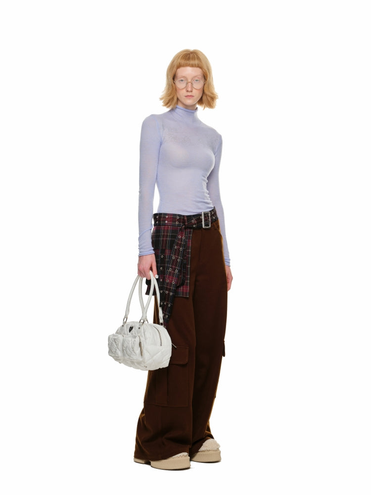 Brown Wool Wide-Leg Pants