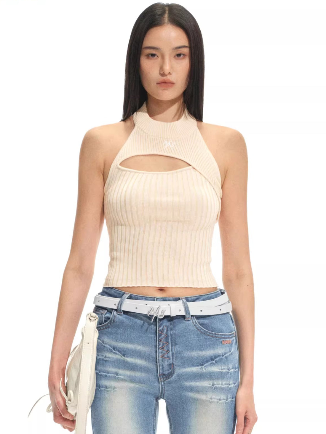 Olympia Halter Neck Fitted Knit Tank Top