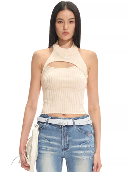 Olympia Halter Neck Fitted Knit Tank Top