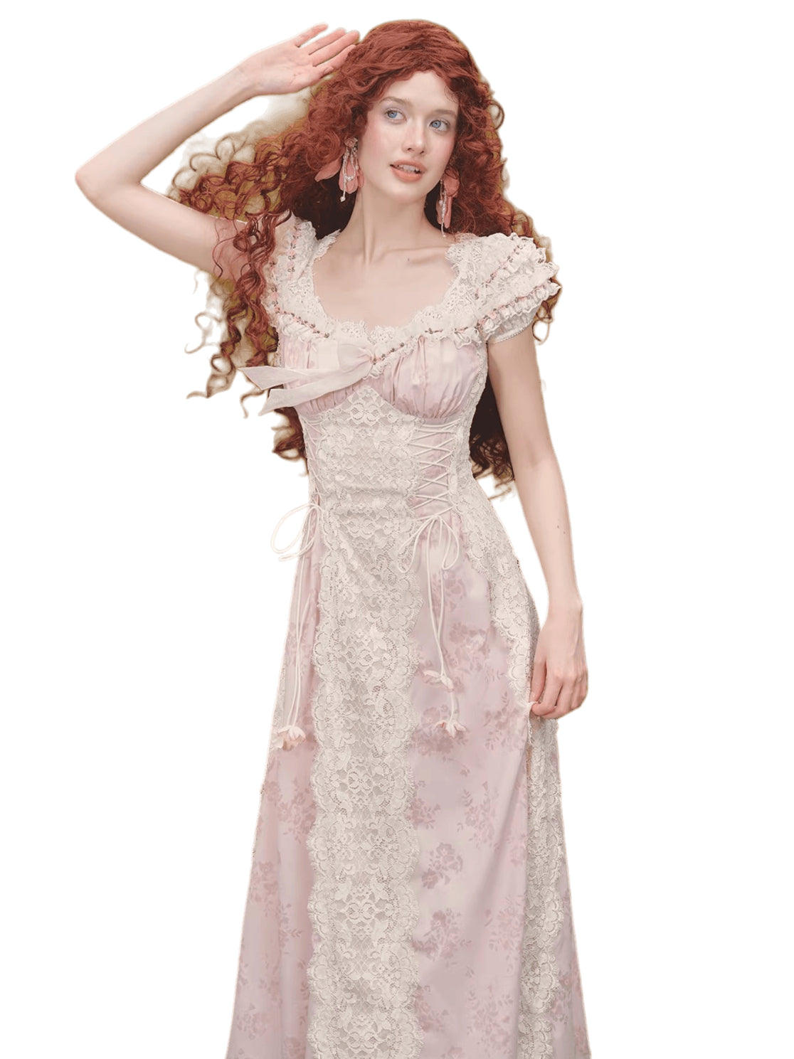 French Sweet Empire-Waist Lace Tie Dress