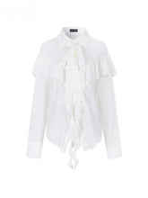 White Ruffled Drawstring Long-Sleeve Shirt - CHINASQUAD