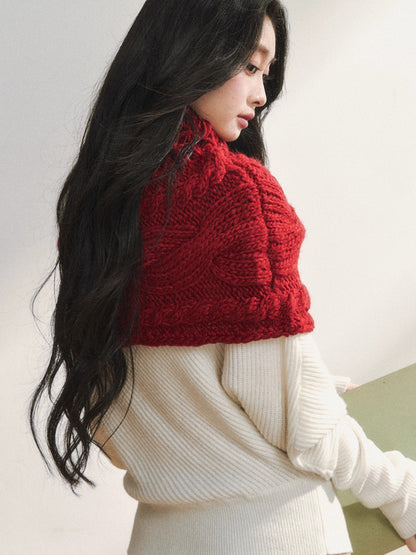 Asymmetric Buttoned White Knit Sweater