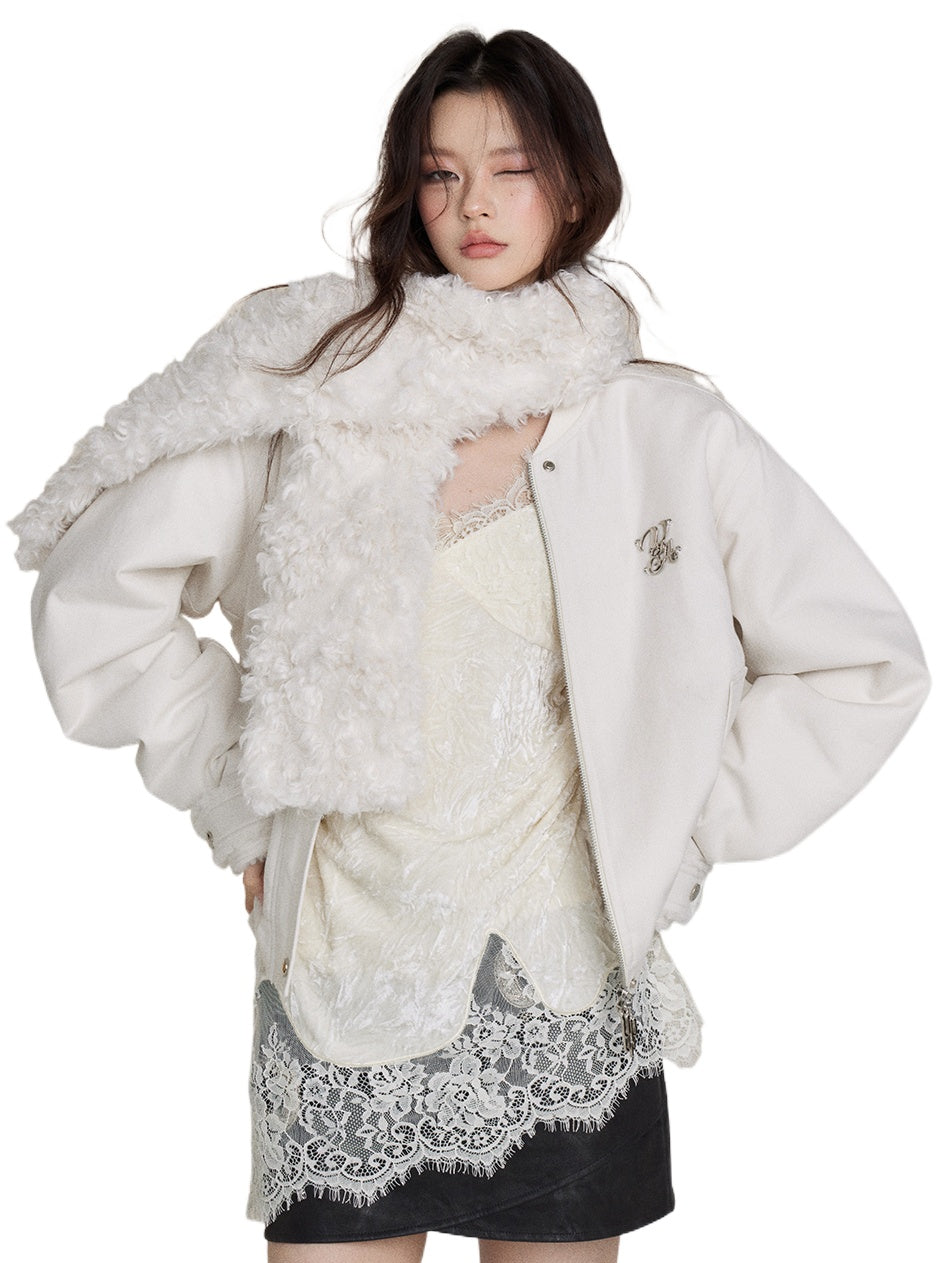 Fur Collar Two-Way Fuzzy Baseball Jacket