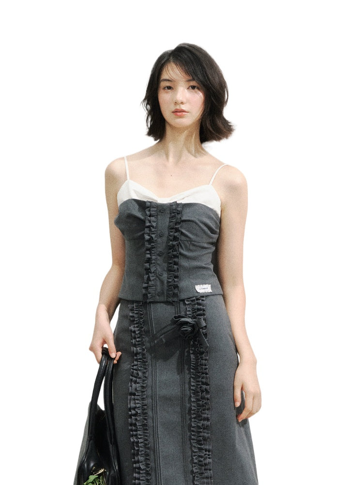 Miu-Style Lace Trimmed Tank Top &amp; Skirt Set - CHINASQUAD