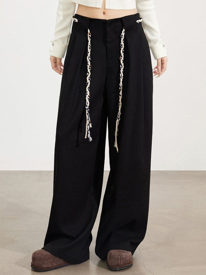 Wool-Blend Belted Wide-Leg Pants