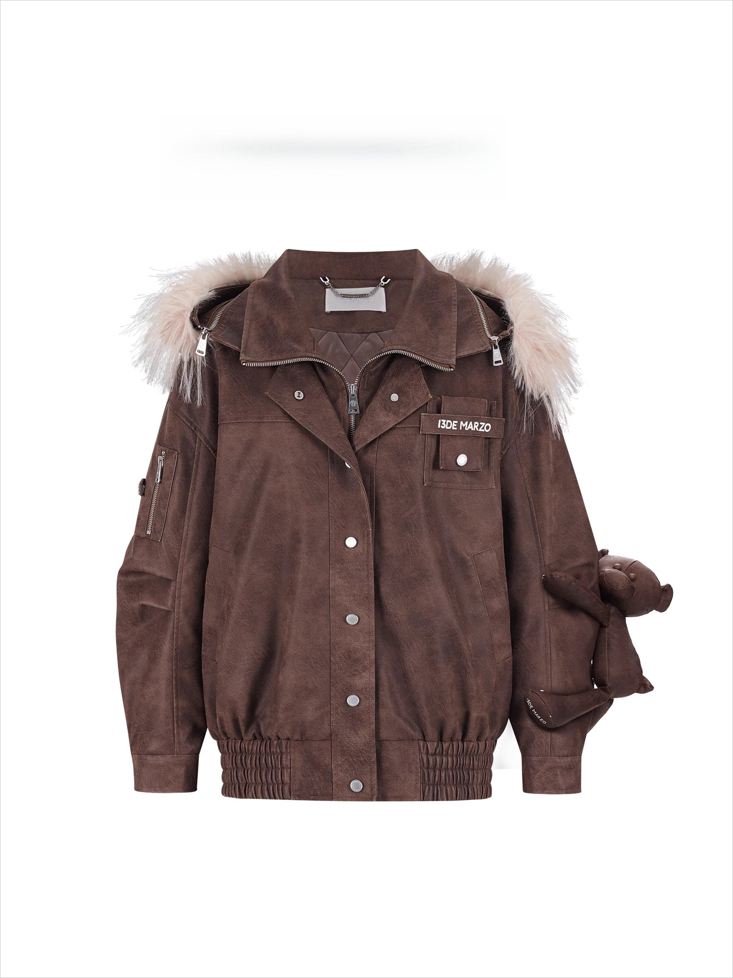 Detachable Fur Collar PU Padded Jacket