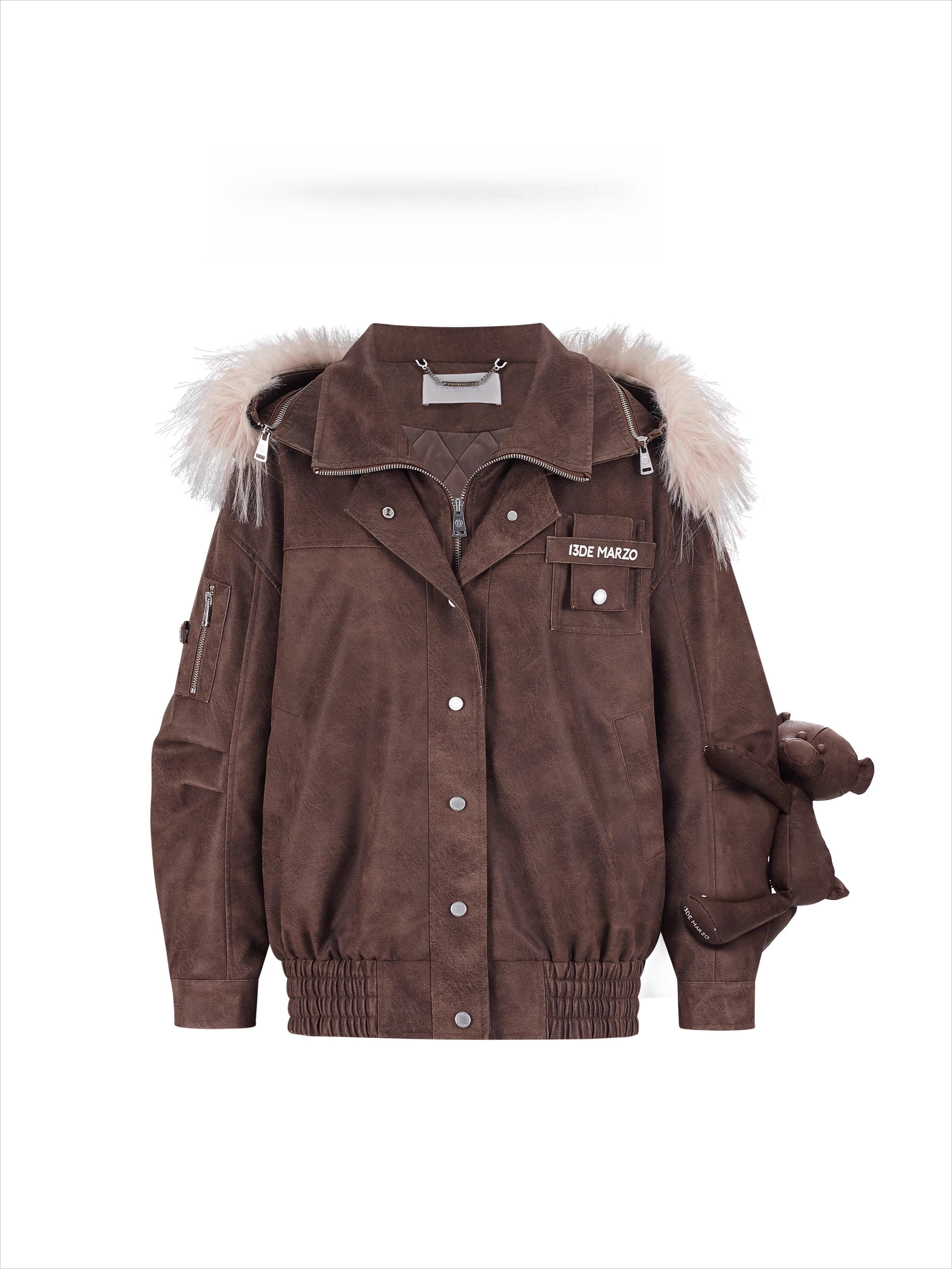 Detachable Fur Collar PU Padded Jacket