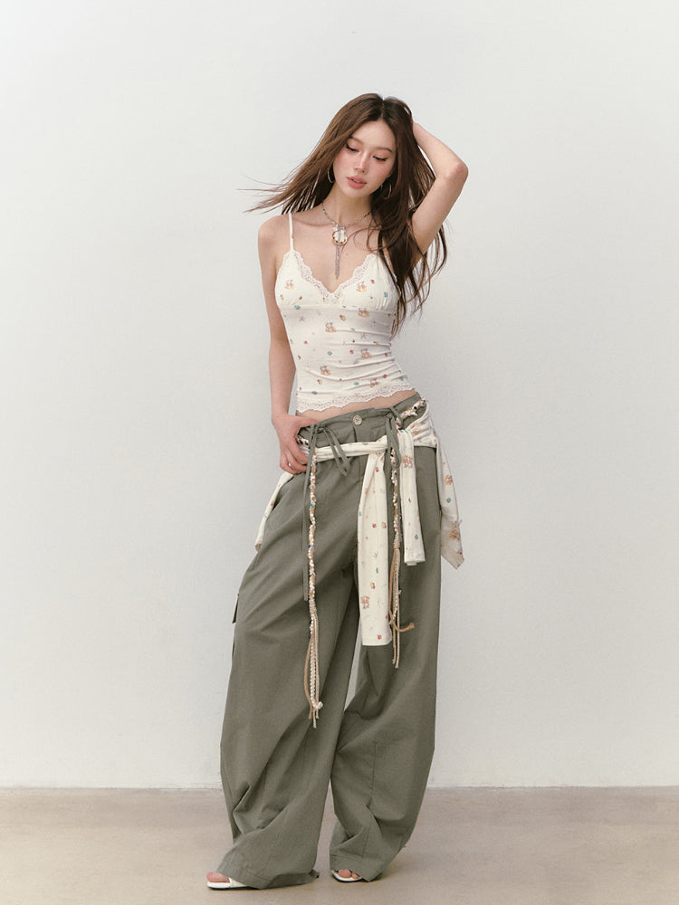 Printed Lace Trimmed Camisole