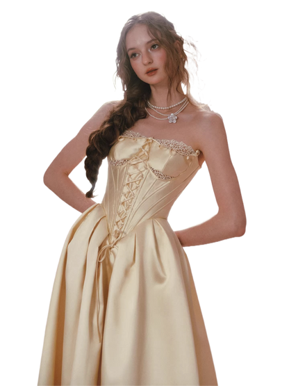 French Satin Lace Corset Princess Dress