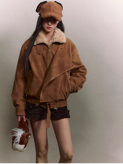 Original Suede Shearling Moto Oversized Lapel Jacket