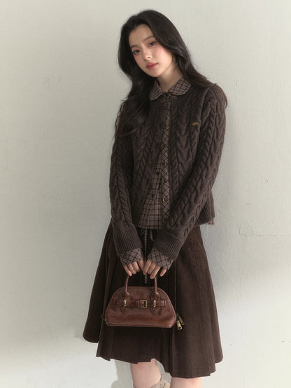Wool-Blend Layered Doll Collar Knit Cardigan