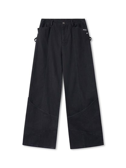 Washed Distressed Large Pockets Wide-Leg Pants - CHINASQUAD