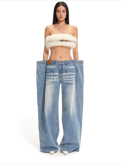Low-Rise Wide-Leg Denim Pants
