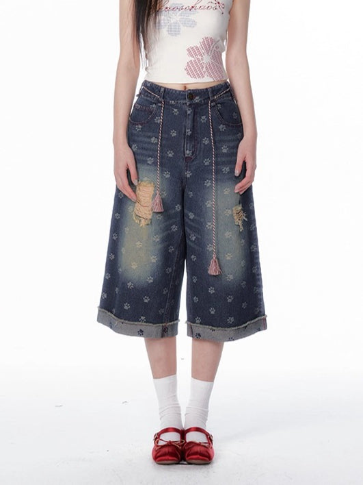 Vintage Washed Cropped Denim Jeans