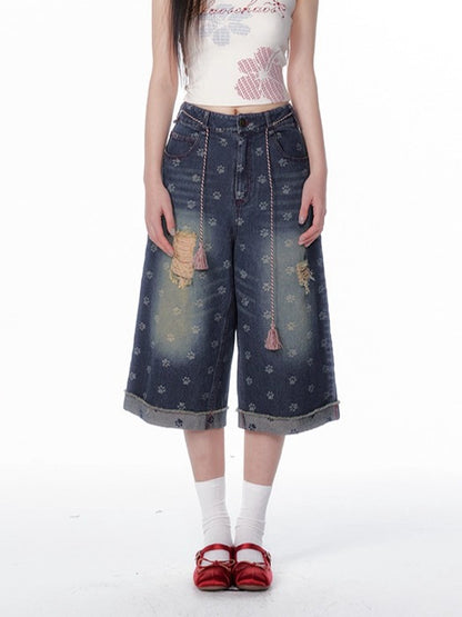 Vintage Washed Cropped Denim Jeans