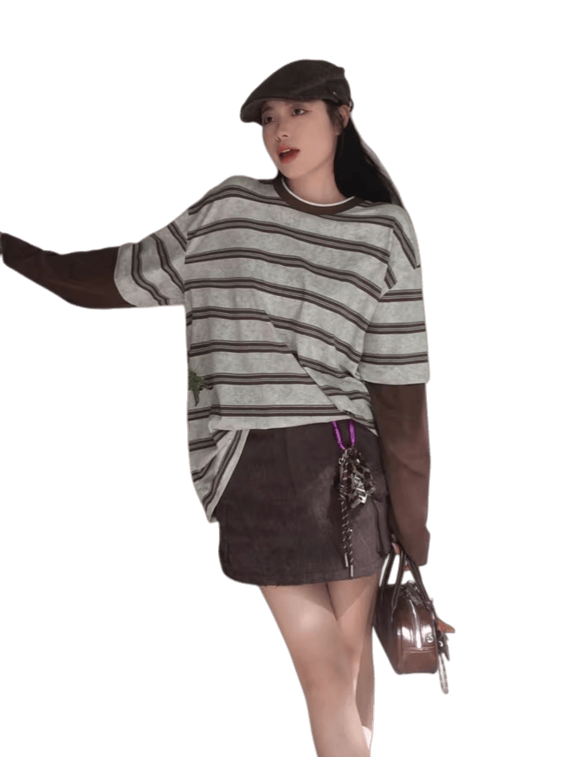 Contrast-Neck Relaxed Patchwork Cotton T-Shirt