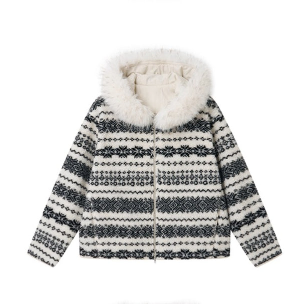 Detachable Faux Fur Collar Hooded Jacket