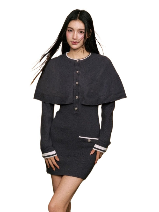 Cape-Style Poncho Knit Dress