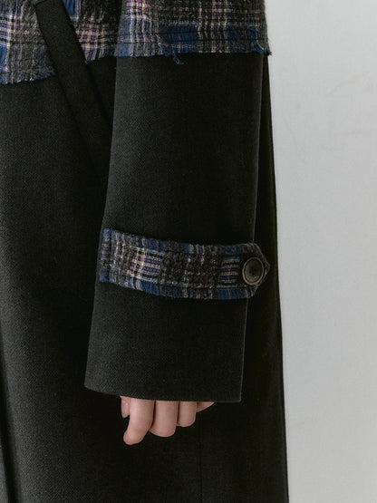 Wool Blend Plaid Patchwork French Coat