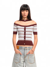 One-Shoulder Halter Neck Color-Block Striped T-shirt - CHINASQUAD