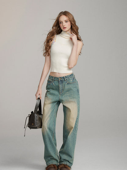 Washed Distressed Vintage Loose-Fit Denim Jeans