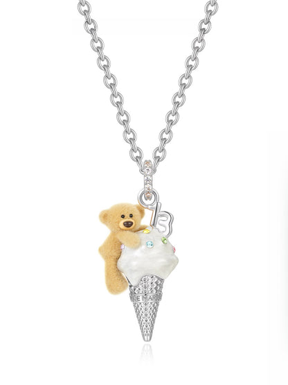 Ice Cream Teddy Vintage Silver Necklace