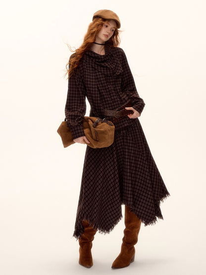 Vintage Plaid Beaded Tie-Scarf Shirt