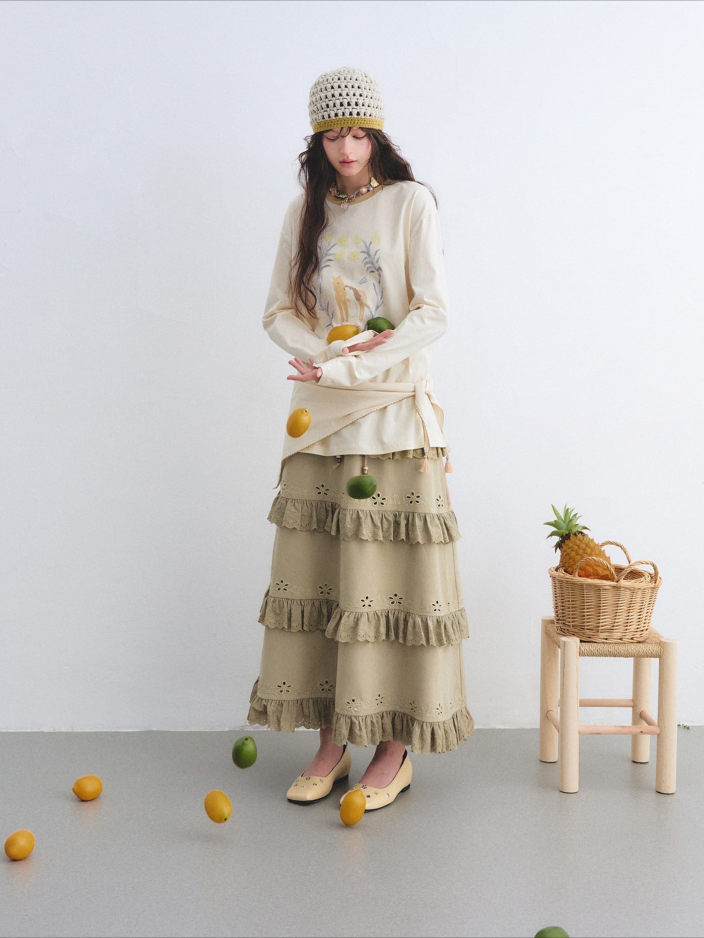Bohemian Tiered Embroidered Maxi Skirt