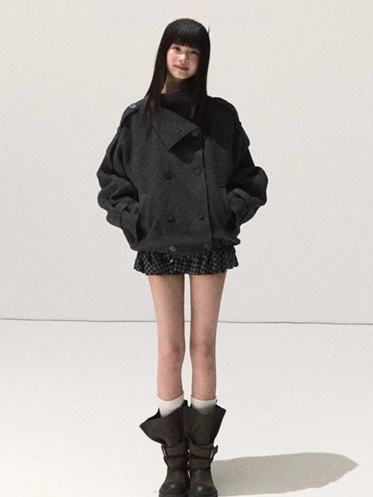 Double-Breasted Short Trench Jacket