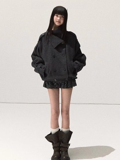 Double-Breasted Short Trench Jacket