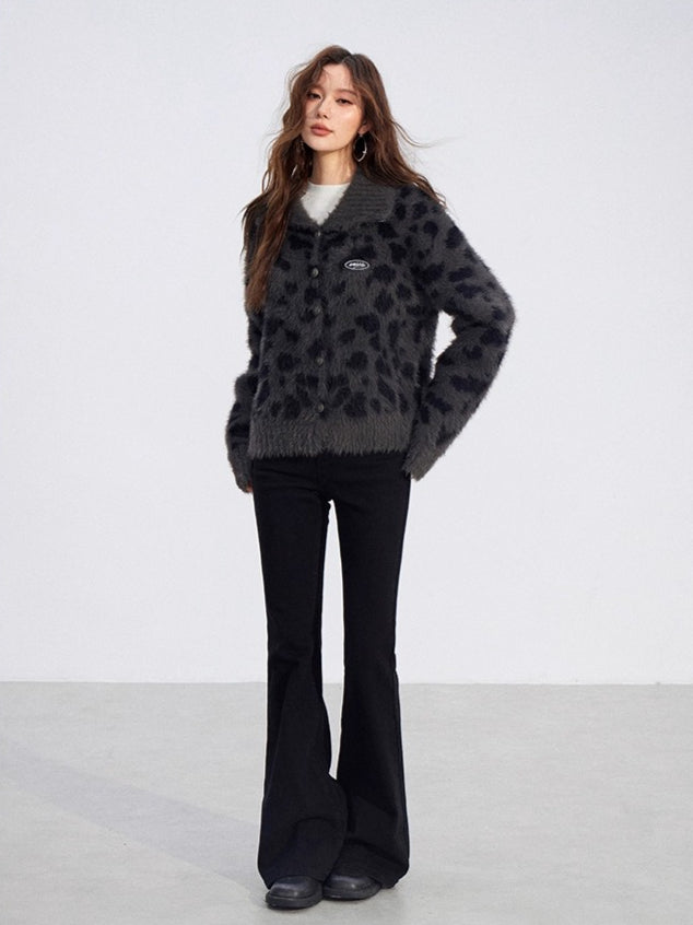 Leopard Mink-Plush Knit Sweater