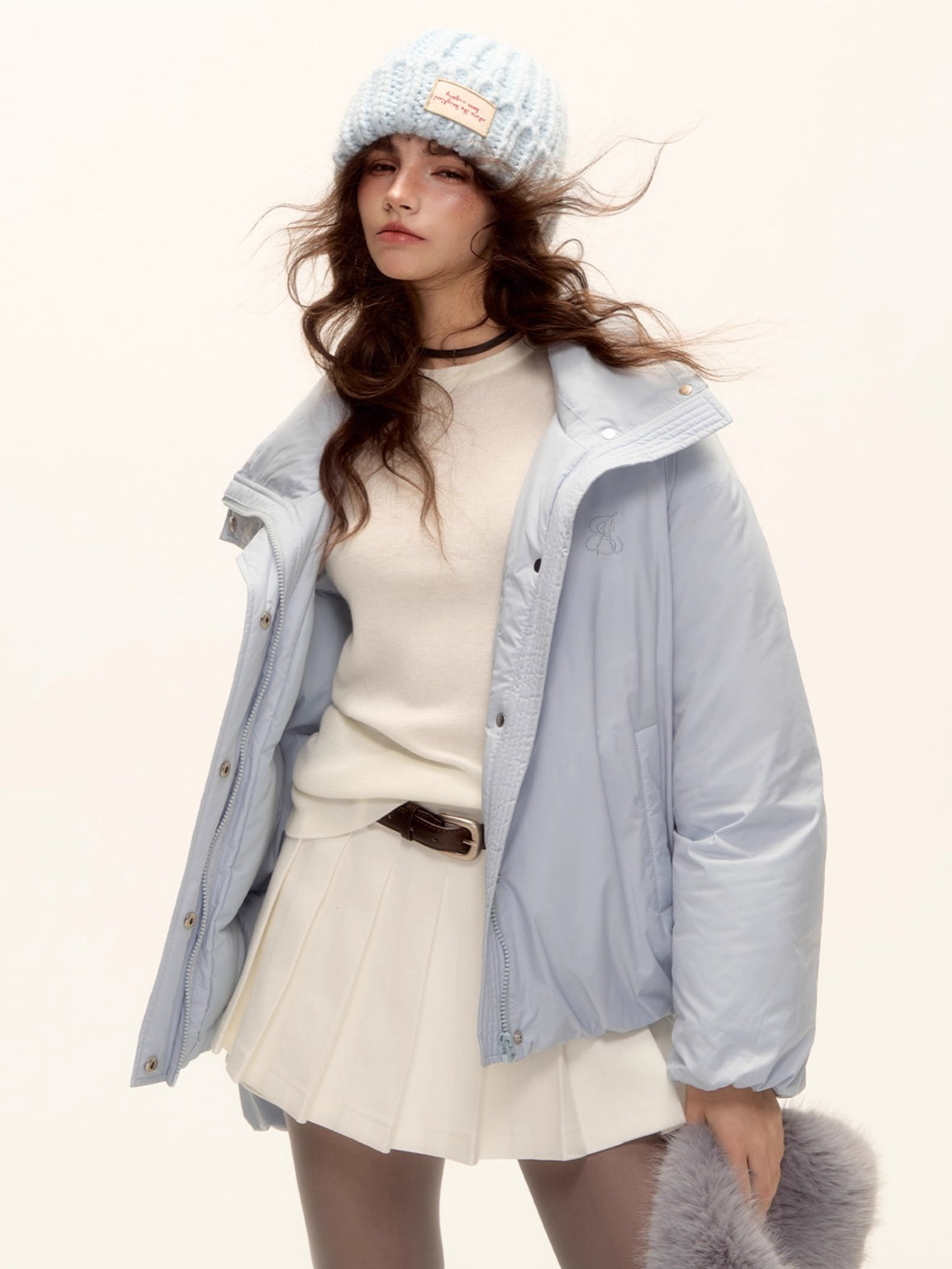 Mohair Blend Pleated Mini Skirt