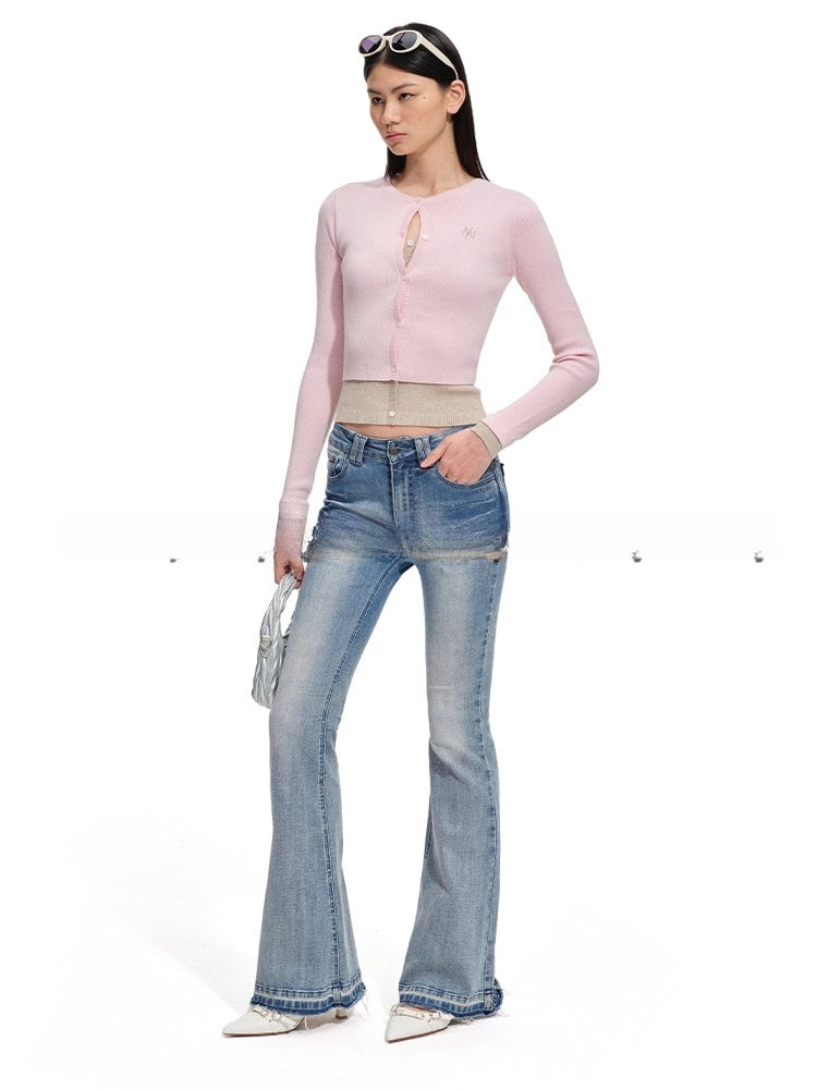 Lugano Wool Blend Contrast Layered Knit Cardigan