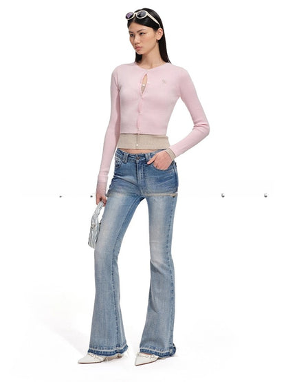 Lugano Wool Blend Contrast Layered Knit Cardigan