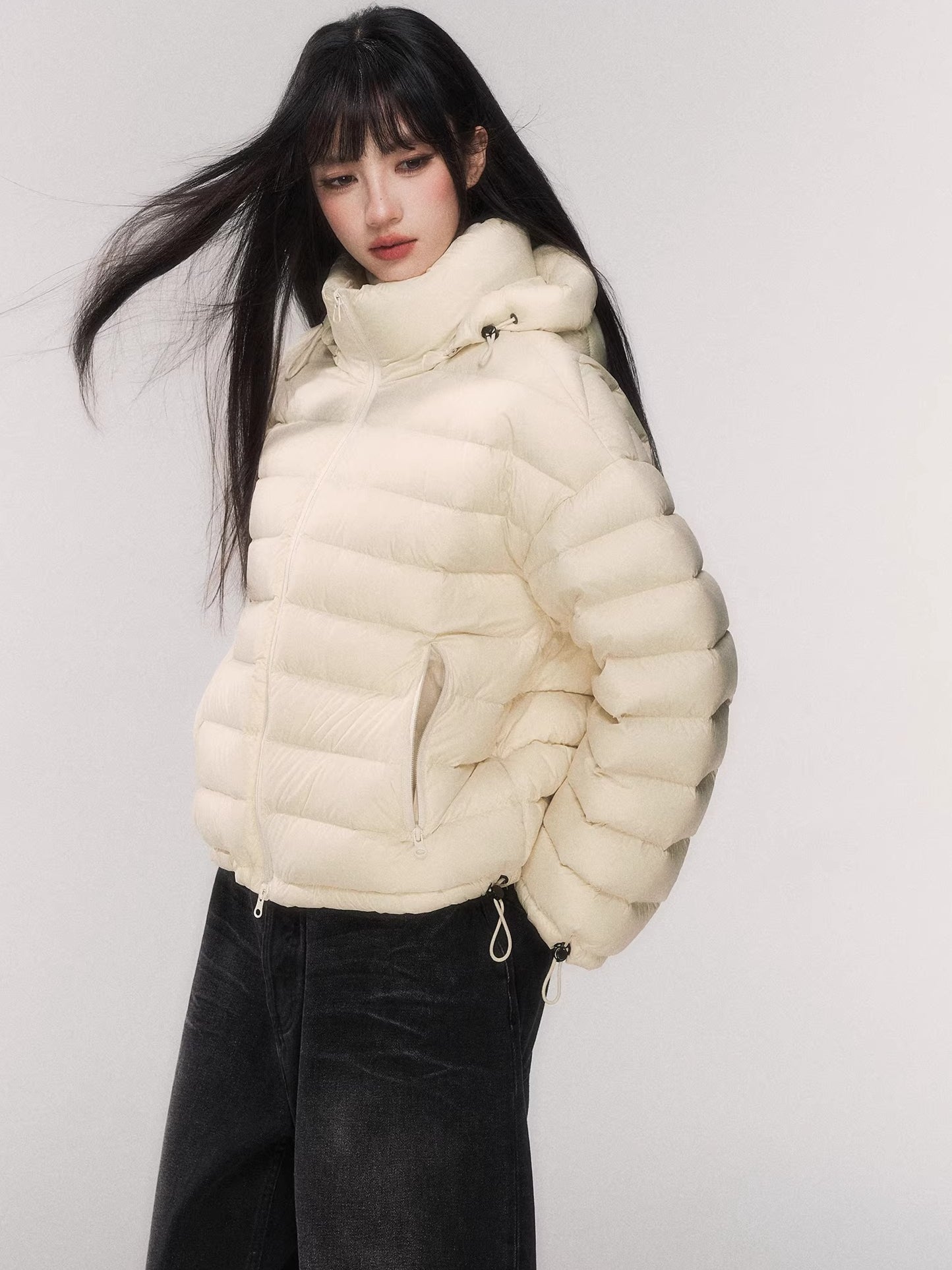 White Duck Down Hooded Puffer Jacket