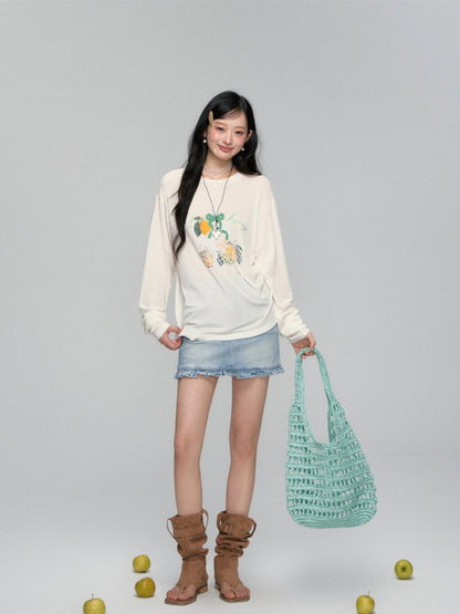 High-Waist Ruffled Denim Mini Skirt