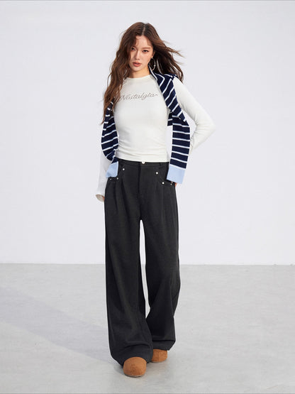 Wool-Blend Wide-Leg Trousers