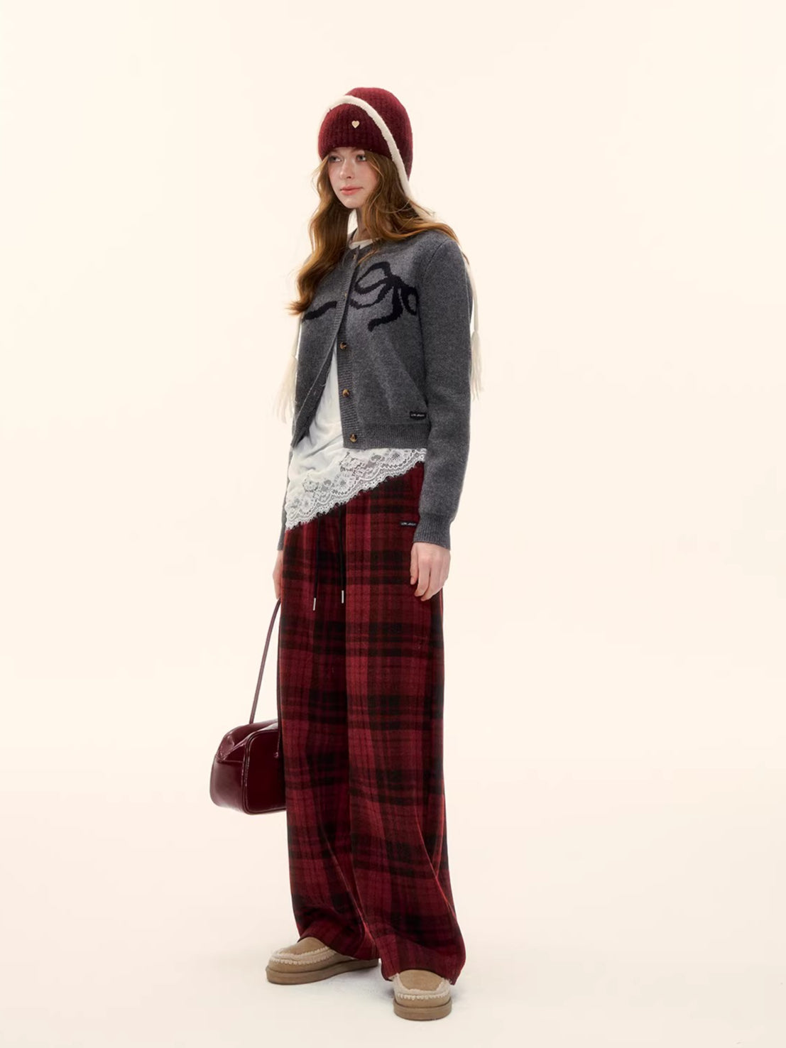 Vintage Wool-Blend Drawstring Wide-Leg Pants