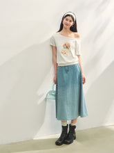 Beaded Washed Gradient Denim Skirt - CHINASQUAD