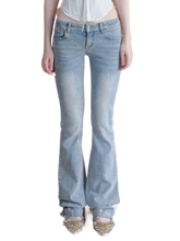 Vintage Ink-Splatter Embroidered Low-Rise Flared Jeans 1Jinn Studio