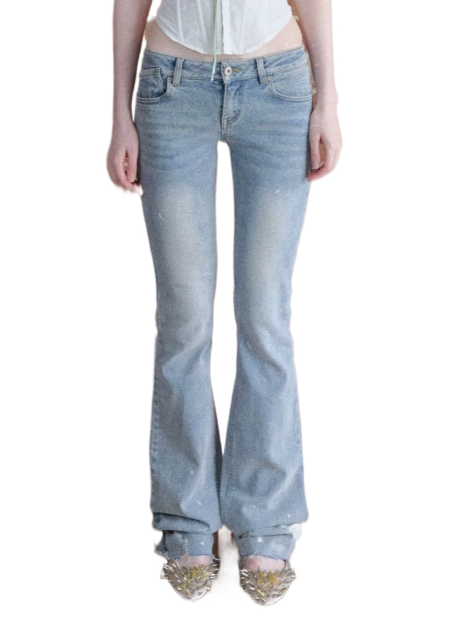 Vintage Ink-Splatter Embroidered Low-Rise Flared Jeans 1Jinn Studio