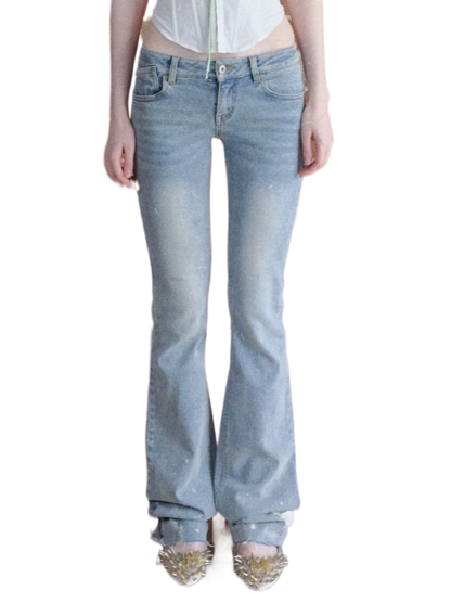 Vintage Ink-Splatter Embroidered Low-Rise Flared Jeans 1Jinn Studio