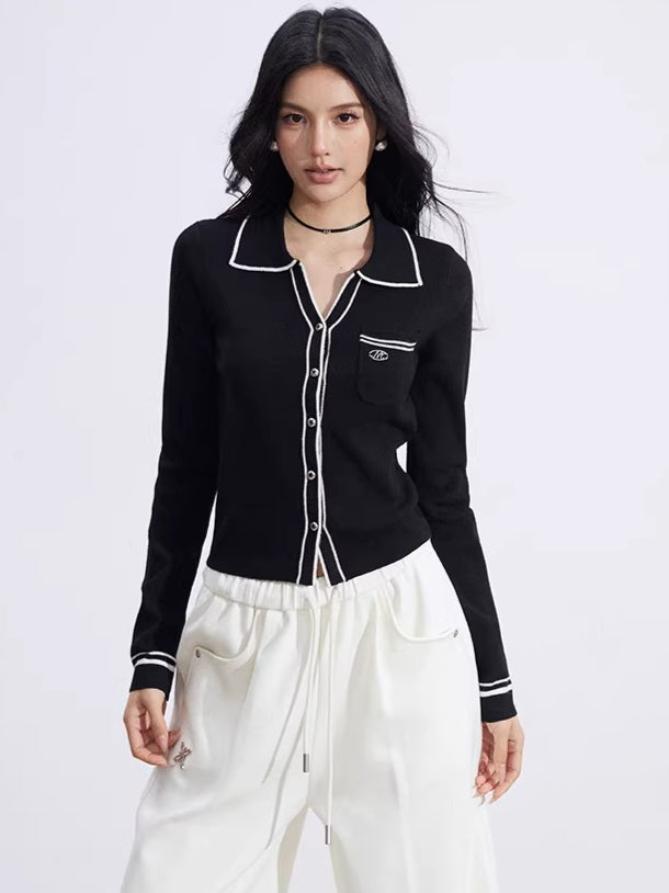 Color-Block Polo Collar Knit Base Layer