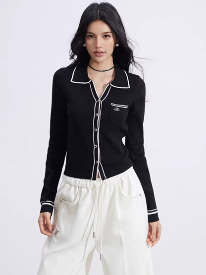 Color-Block Polo Collar Knit Base Layer