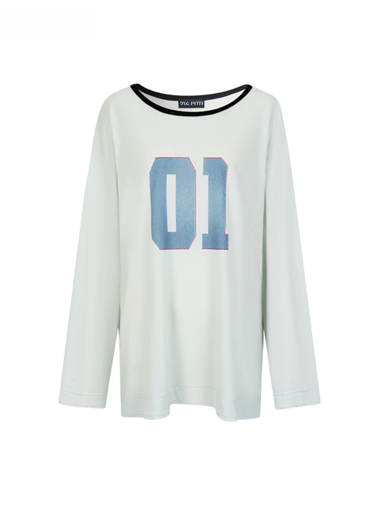 Letter Contrast Color Large Neck T-shirt