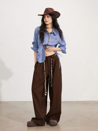 Contrast Plaid Tie Shirt