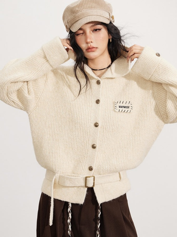 Belted Wool-Blend Knit Cardigan