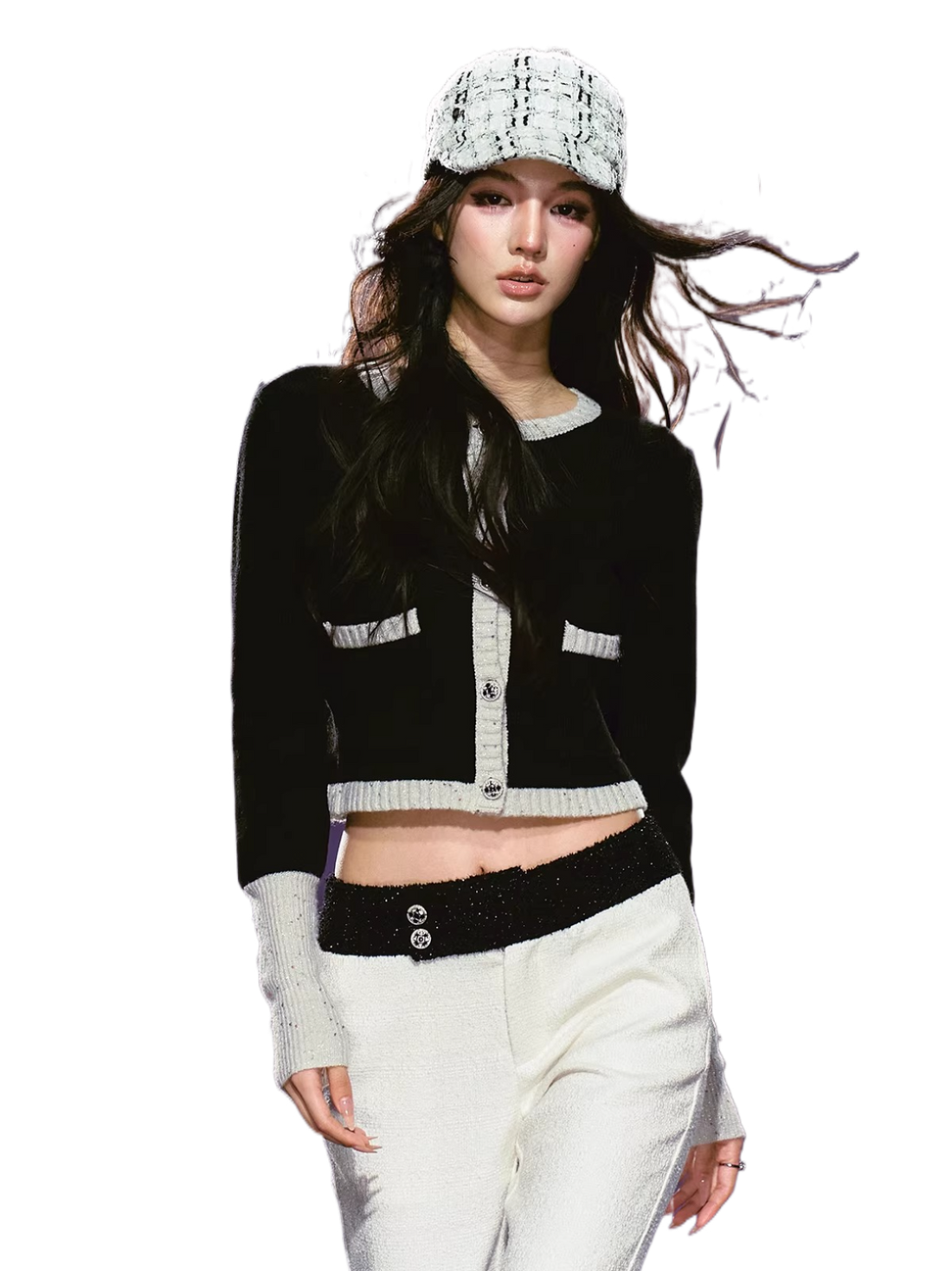 Black and White Color-block Knitted Cardigan