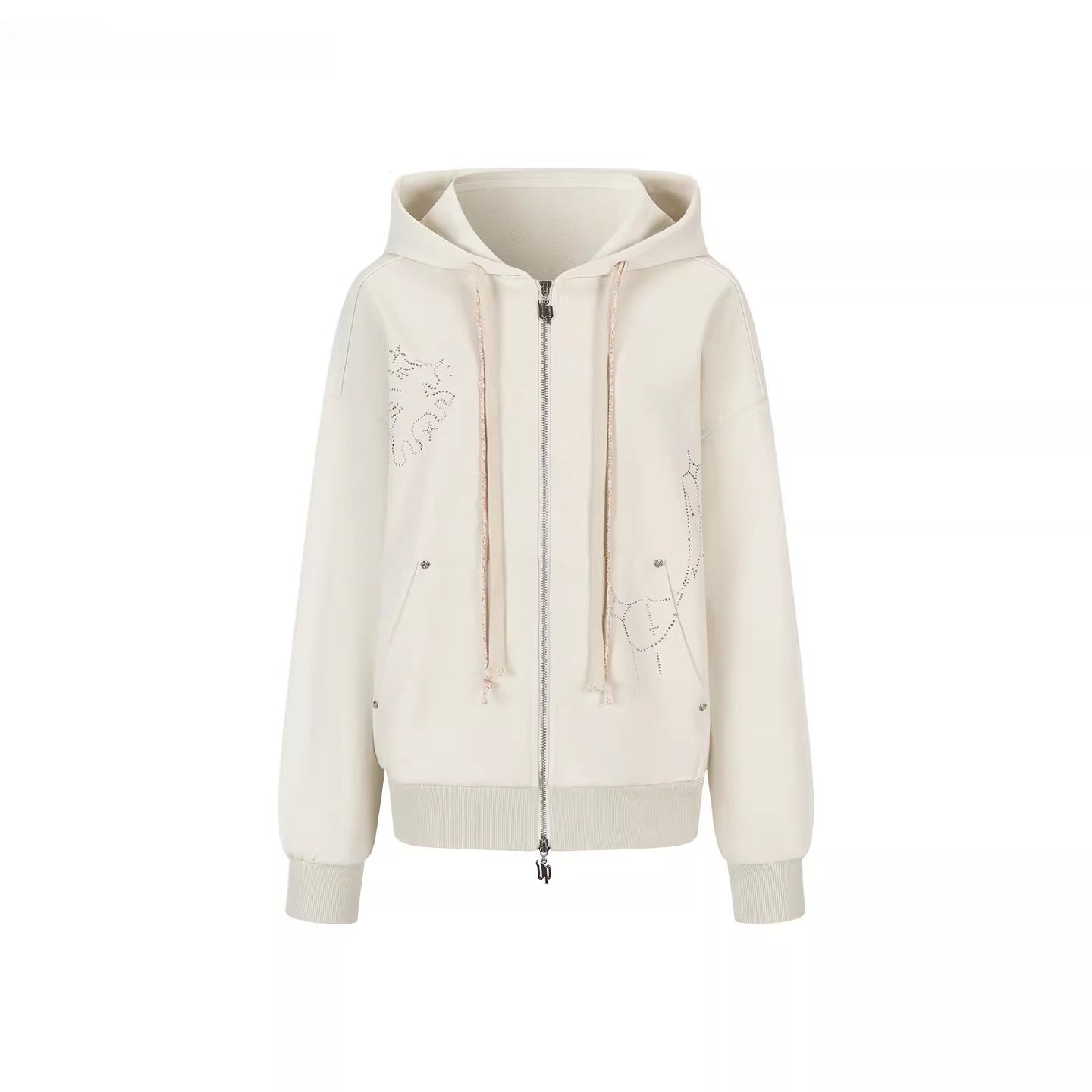 Rhinestone-Embellished Hooded Sweatshirt Jacket