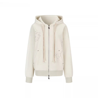 Rhinestone-Embellished Hooded Sweatshirt Jacket